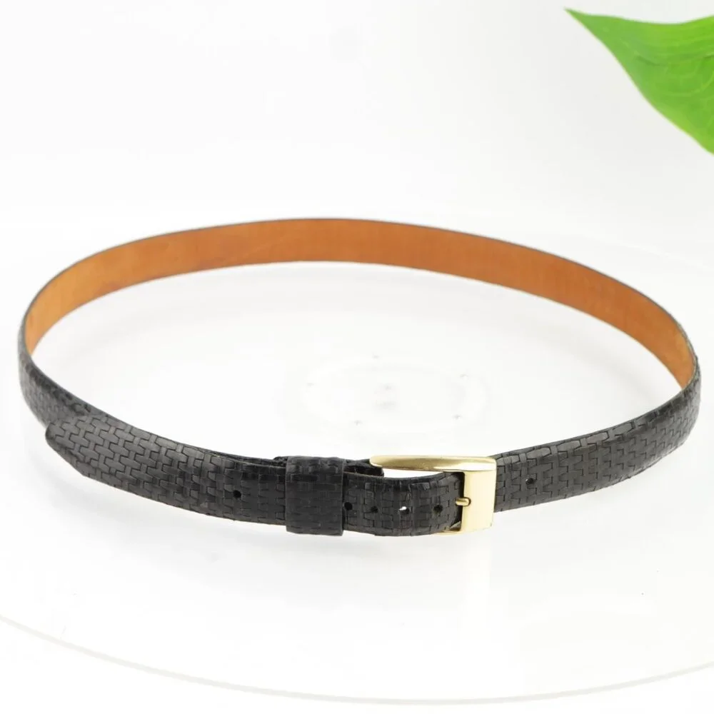 Tulliani Mens Belt Size 44 Woven Black Italian Calfskin Solid Brass Prong Buckle